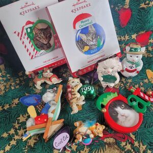 Lot Of 9 Hallmark Keepsake Cat Christmas Ornaments Frames Figurines Kittens